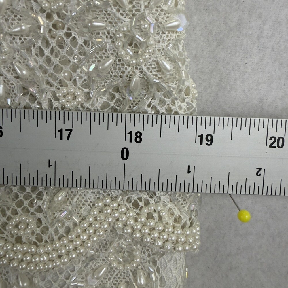 Vintage 80s LAURENCE KAZAR Hand Beaded Lace Maxi Sheath Gown White Size S Bridal - Picture 11 of 16